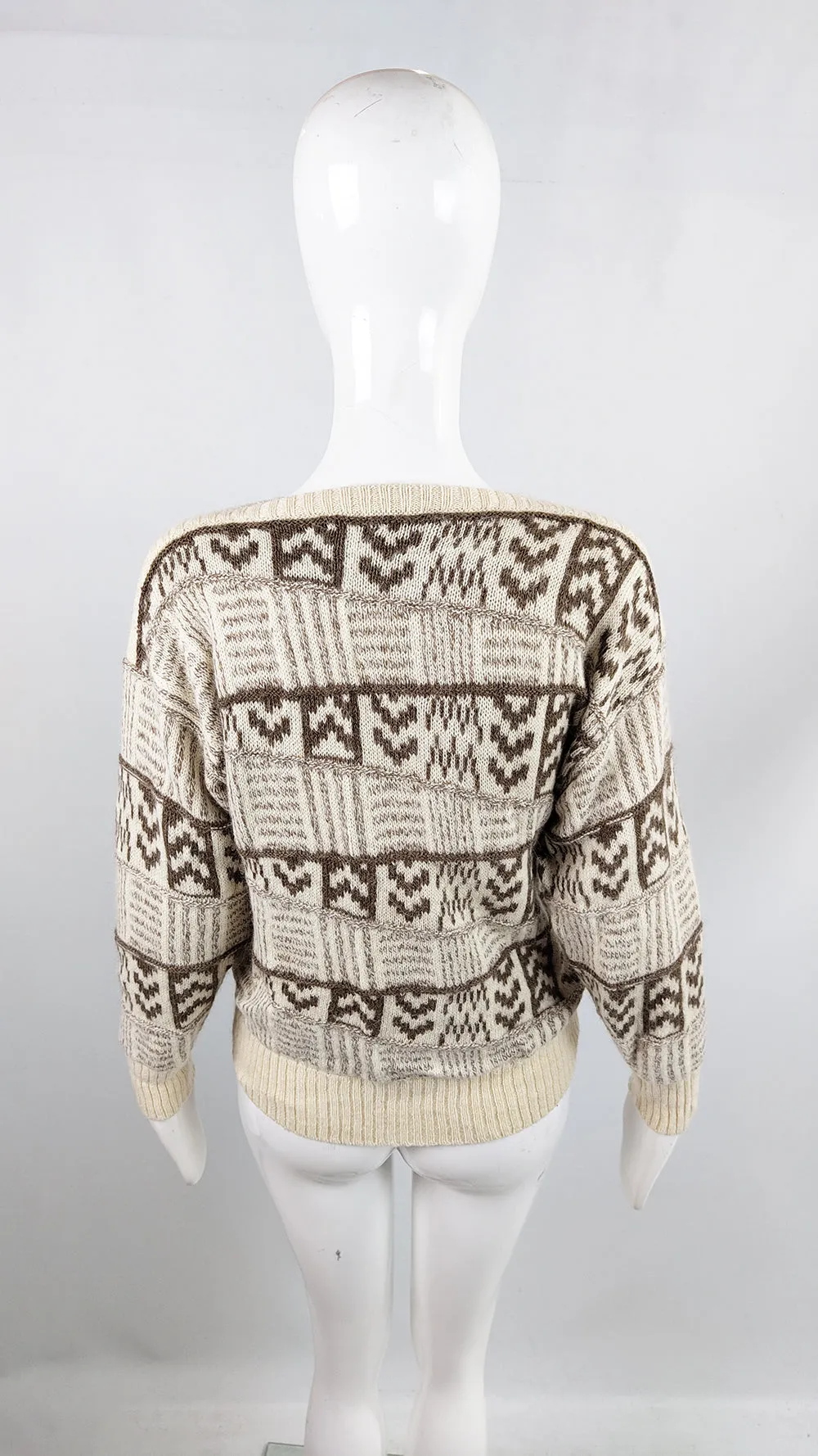 Escada Vintage Cream Alpaca & Wool Knit Patchwork Sweater, 1980s