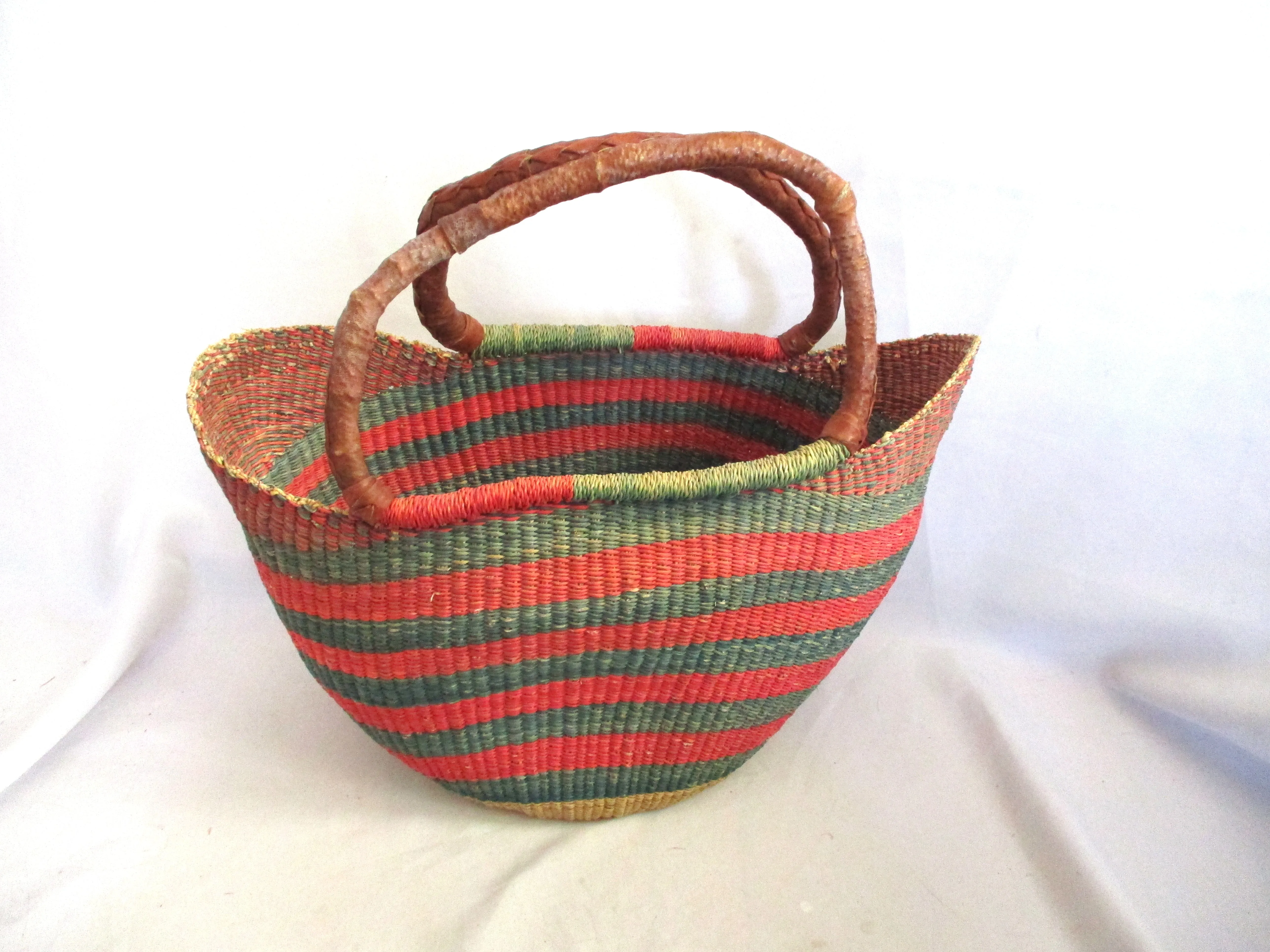 Ethnic Woven Knit Bucket Shoulder Bag TOTE PINK AQUA Shopper Market Leather