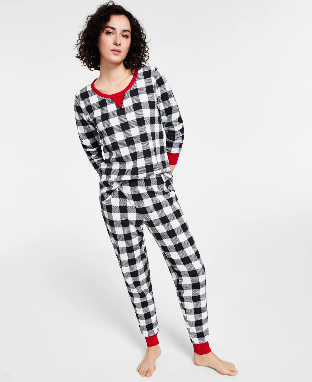 Family Pajamas Matching Womens Lightweight Thermal Waffle Buffalo Check