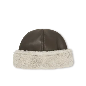 Faux Leather Shearling Hat