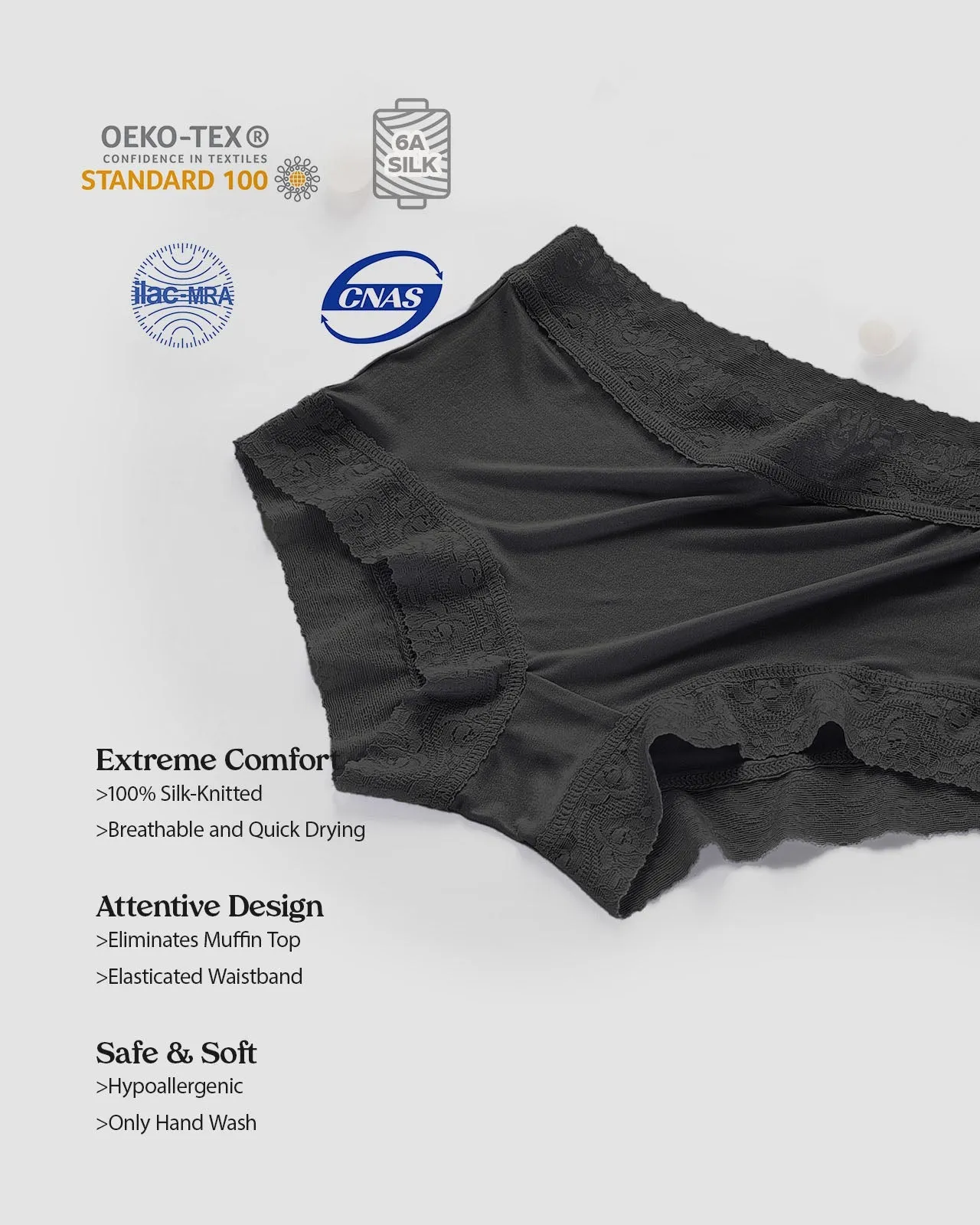 FEELITS Royal Mulberry Silk. Extreme Comfort Mid-Waist Knitted Hipster silk panties For Women