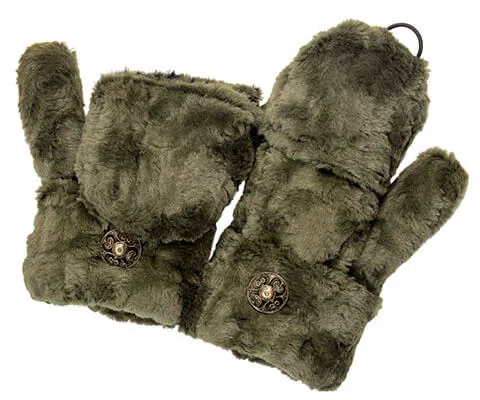 Flip Top Mittens - Cuddly Army Green Faux Fur  - Sold Out!