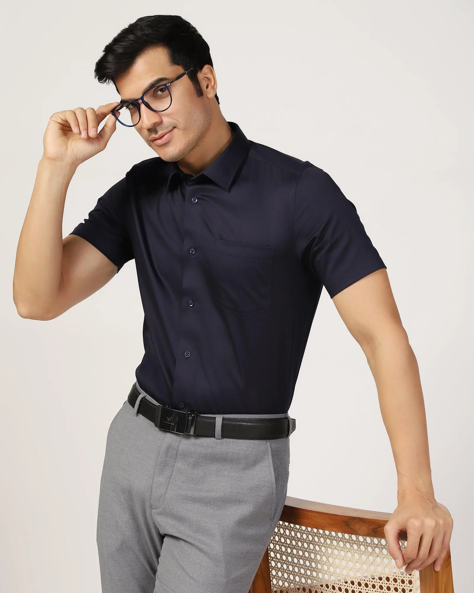 Formal Half Sleeve Navy Solid Shirt - Matiz