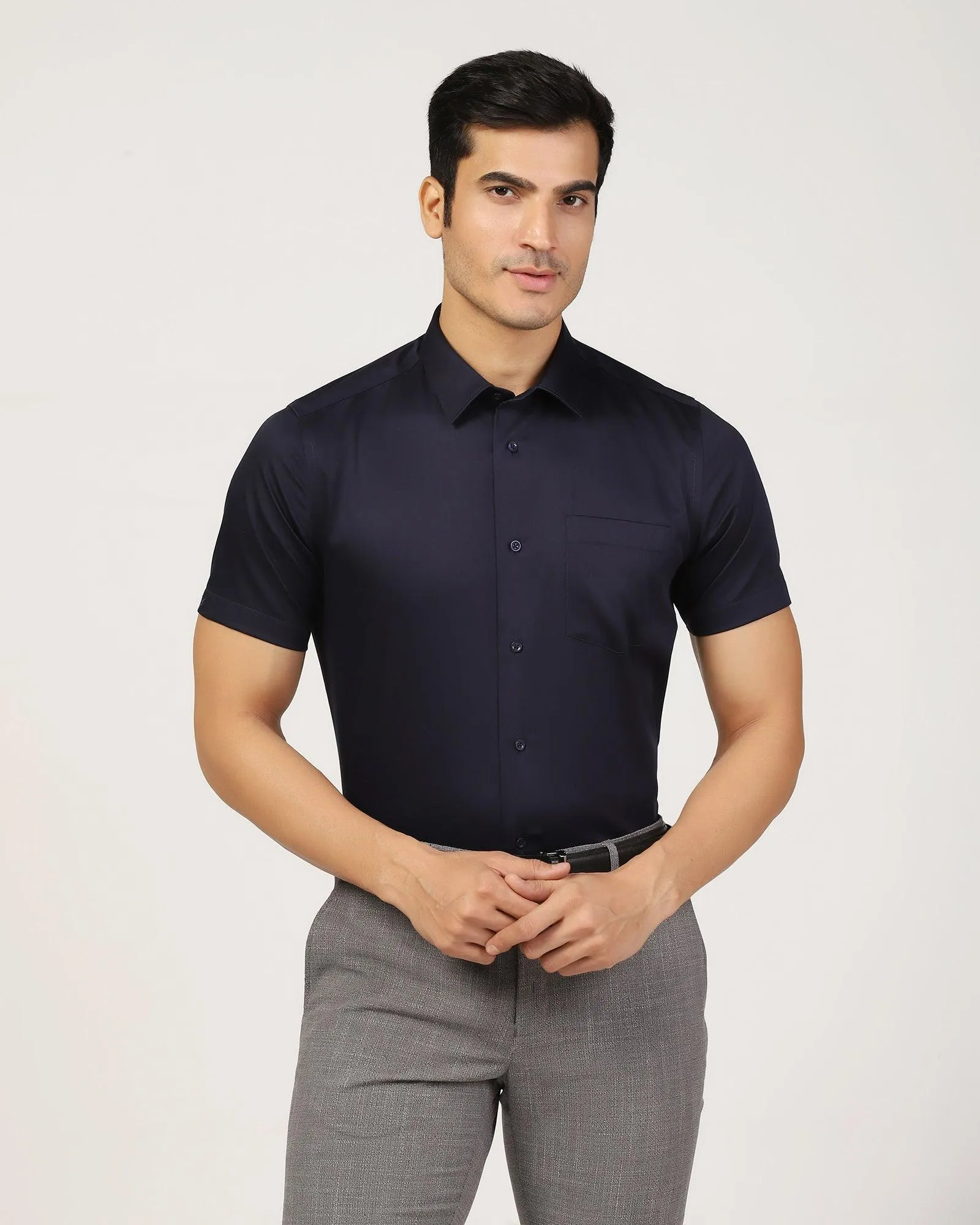 Formal Half Sleeve Navy Solid Shirt - Matiz