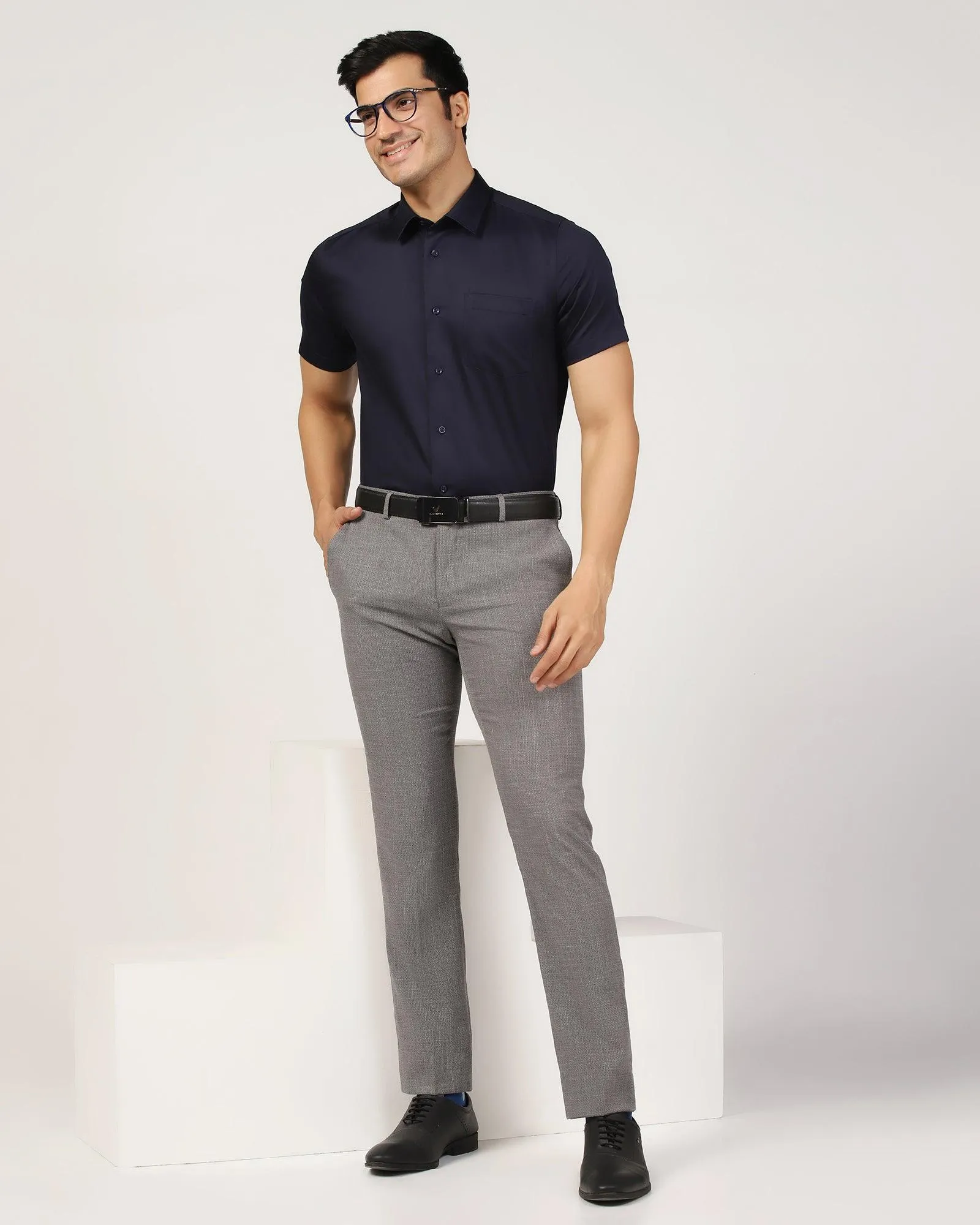 Formal Half Sleeve Navy Solid Shirt - Matiz