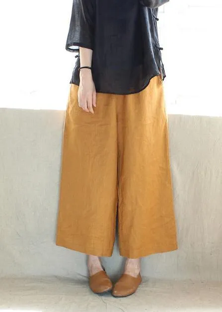 French Spring Women Pants Plus Size Yellow Design Elastic Waist Pockets Wild Pants