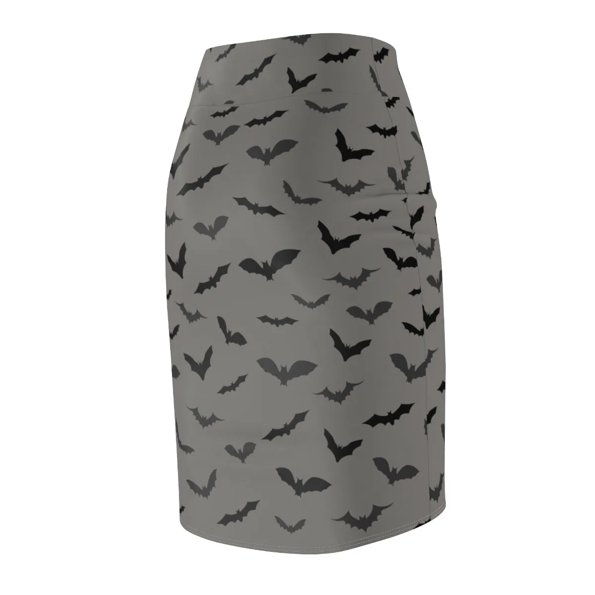 Gray Bats Pencil Skirt, Best Black Office Halloween Party Bats Women's Pencil Skirt- Made in USA(Size: XS-2XL)