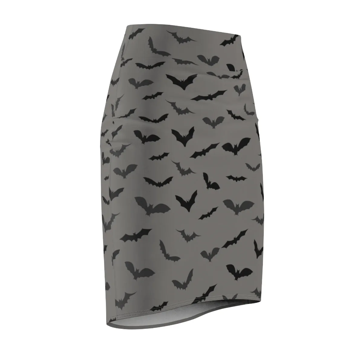 Gray Bats Pencil Skirt, Best Black Office Halloween Party Bats Women's Pencil Skirt- Made in USA(Size: XS-2XL)