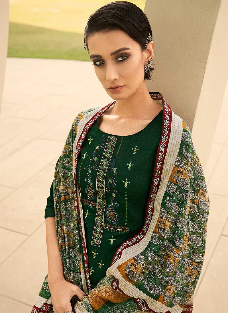 Green Embroidered Cotton Palazzo Suit