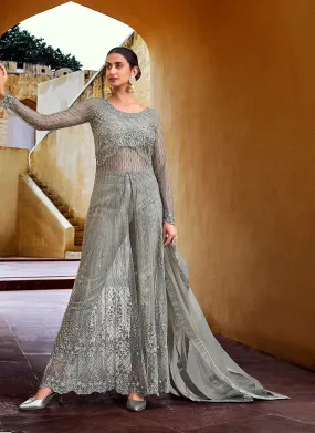 Grey Embroidered Slit Style Anarkali Lehenga/Pant Suit