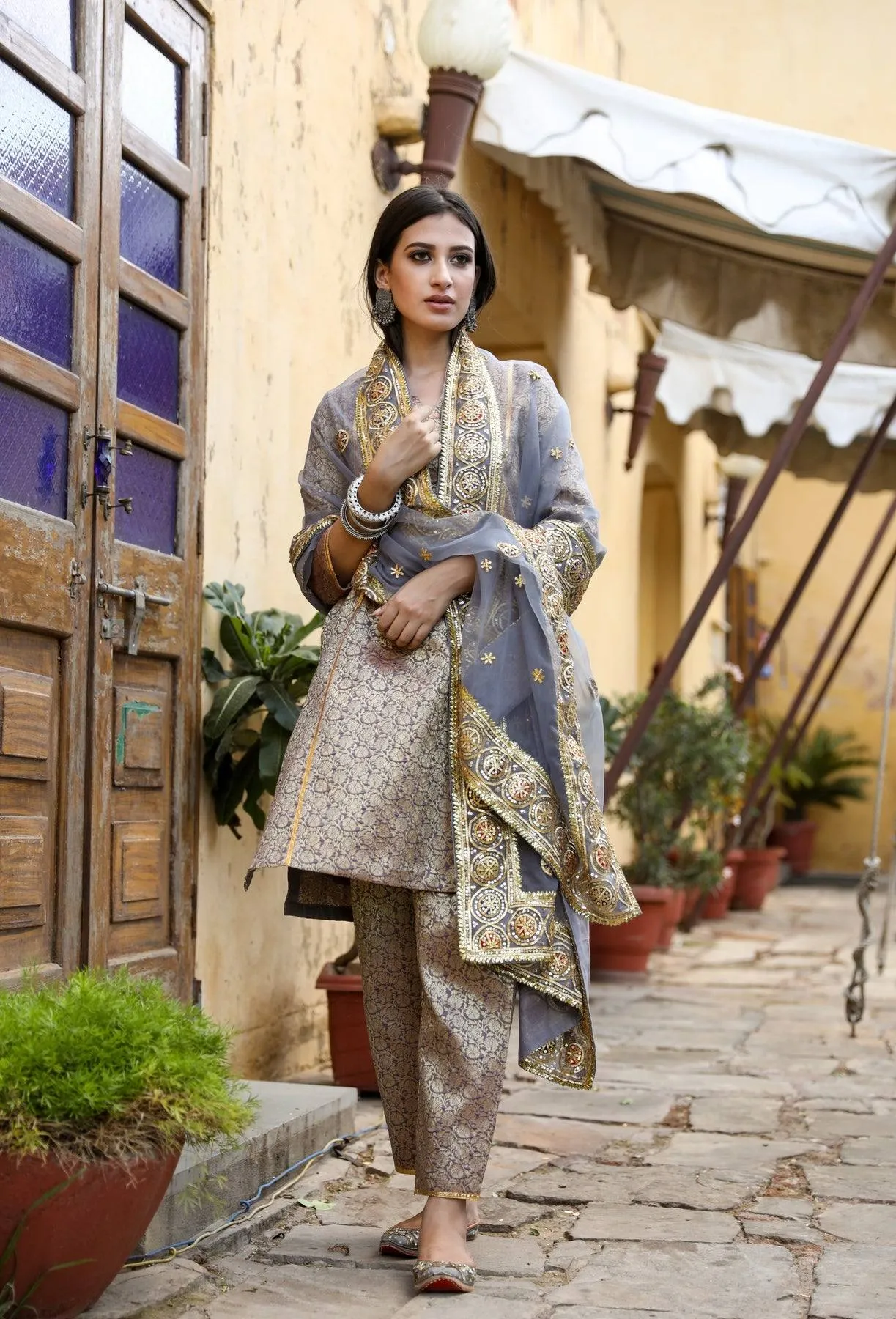 Grey Suit Set with Dupatta