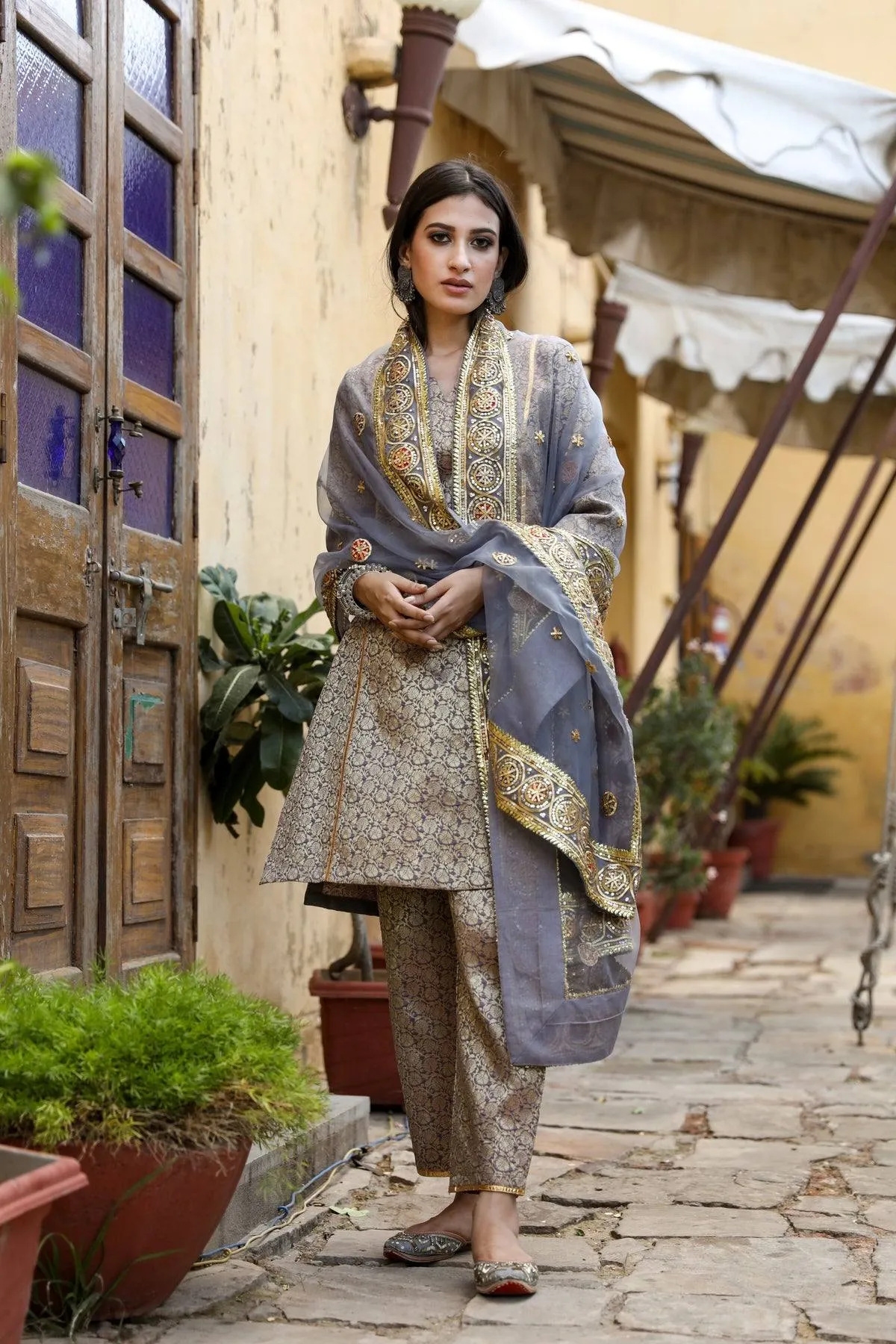 Grey Suit Set with Dupatta