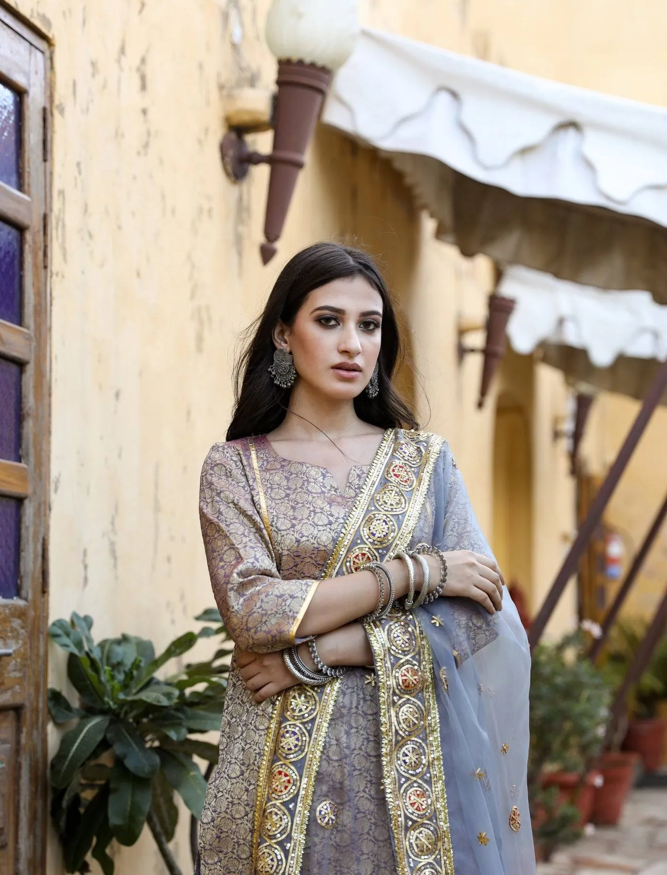 Grey Suit Set with Dupatta