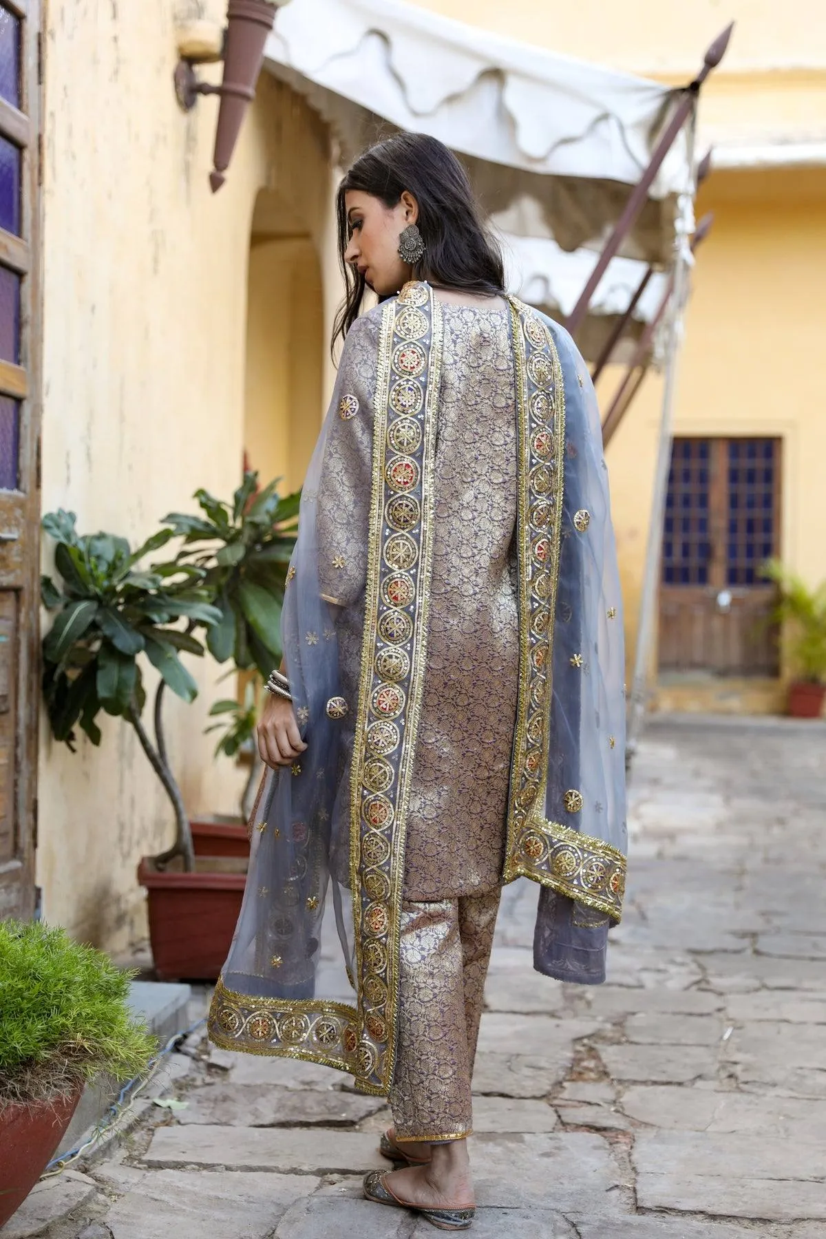 Grey Suit Set with Dupatta