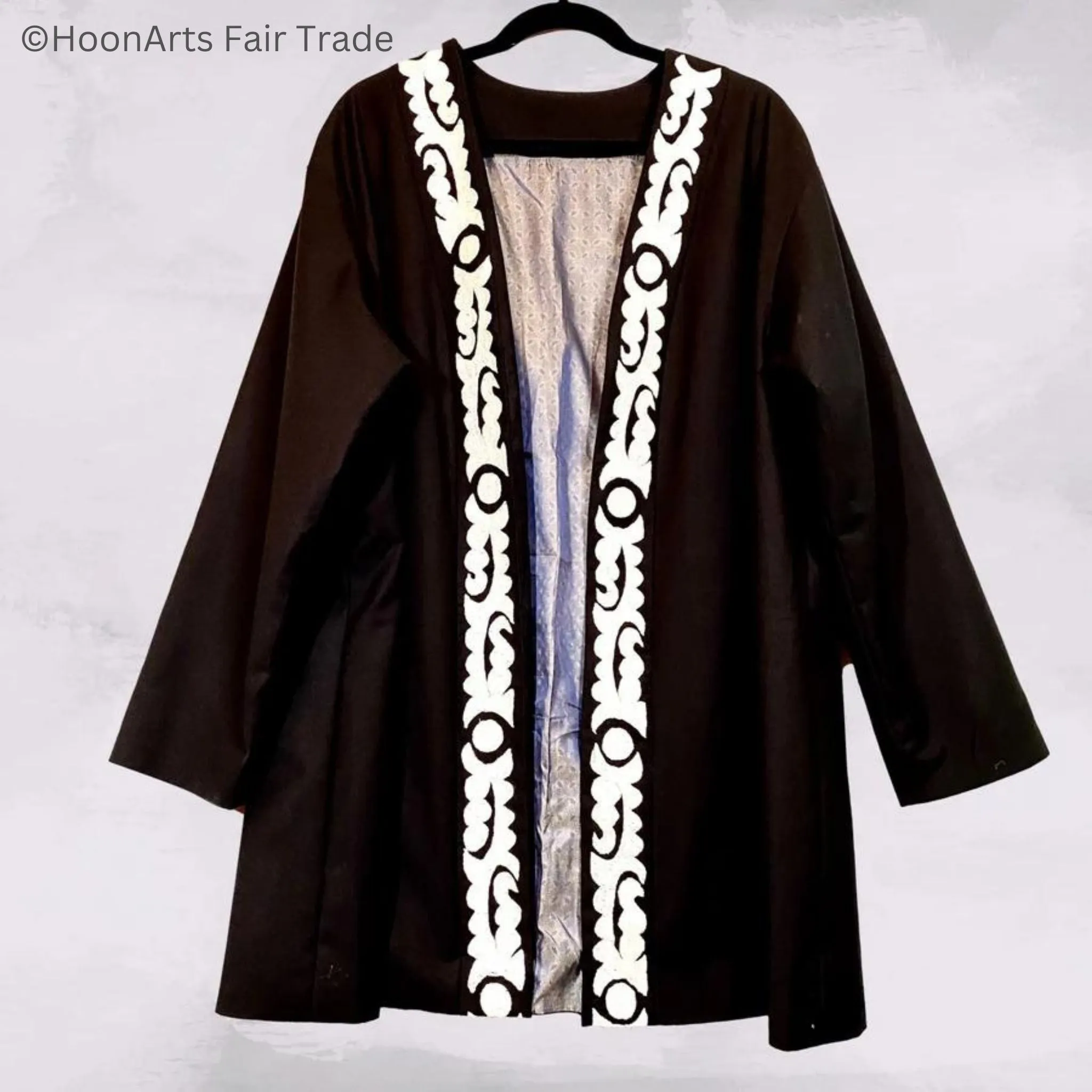 Hand Embroidered Cardigan Jacket with Tree & Moon Embroidery Pattern