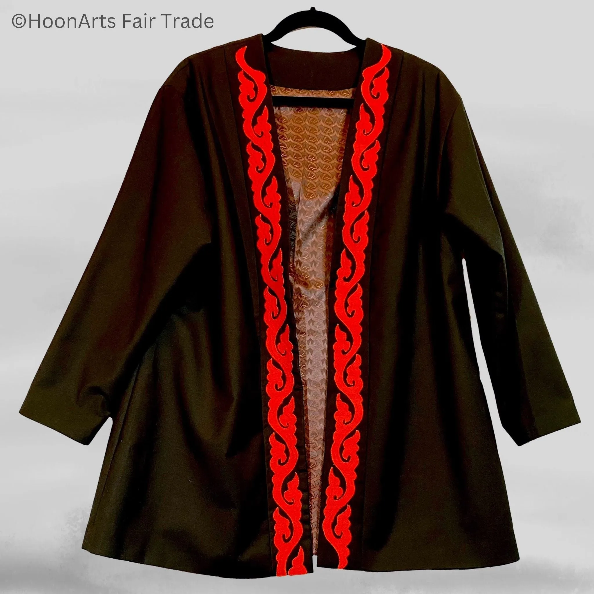 Hand Embroidered Cardigan Jacket with Vine Embroidery Pattern