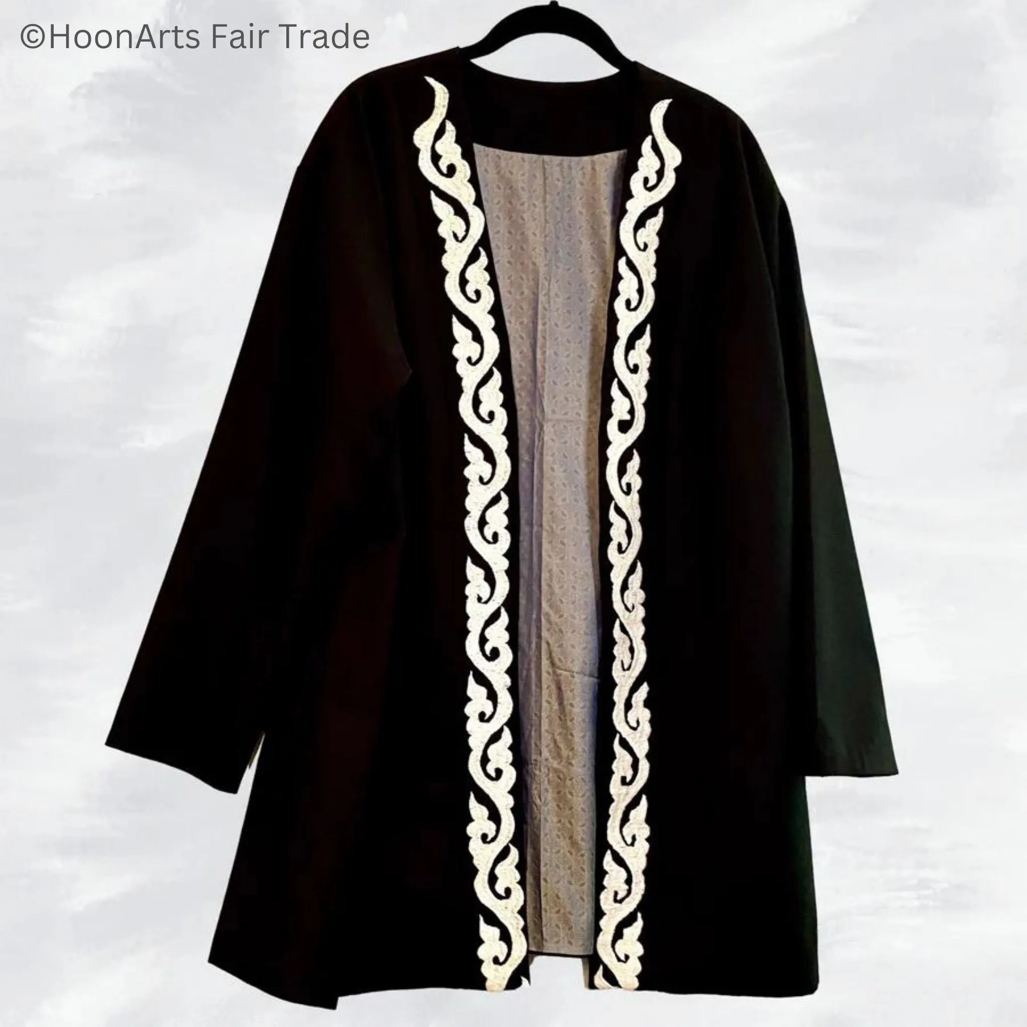 Hand Embroidered Cardigan Jacket with Vine Embroidery Pattern