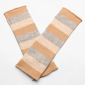 Hand on HEART 100% Pure Cashmere Fingerless Glove, Stripe Toast