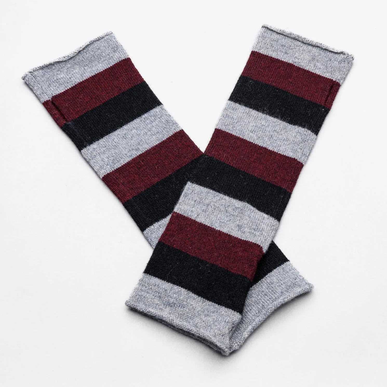 Hand on HEART 100% Pure Cashmere Fingerless Glove, Stripe Wild Cherry