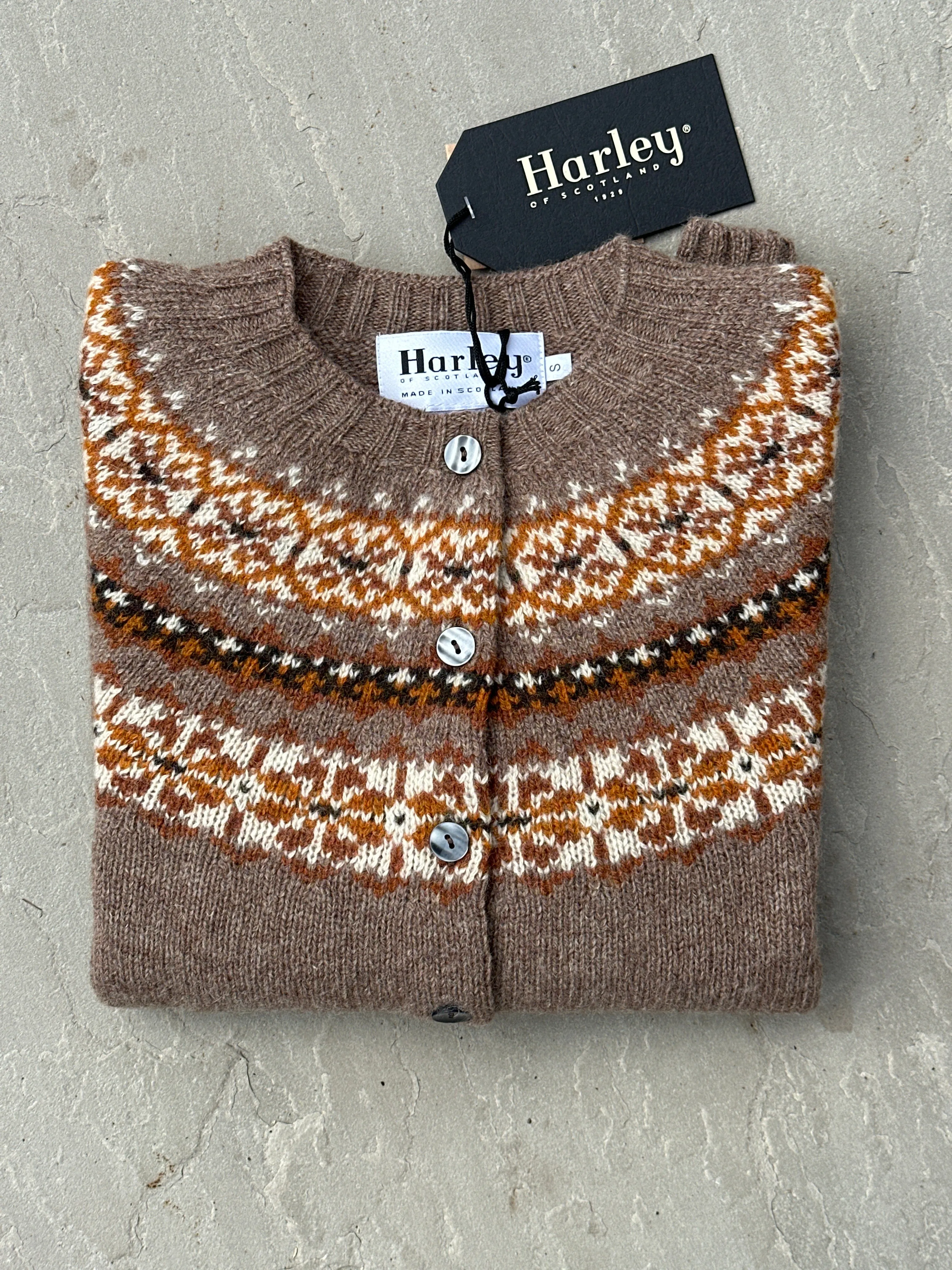 Harley Of Scotland Nutmeg Fairisle Cardigan