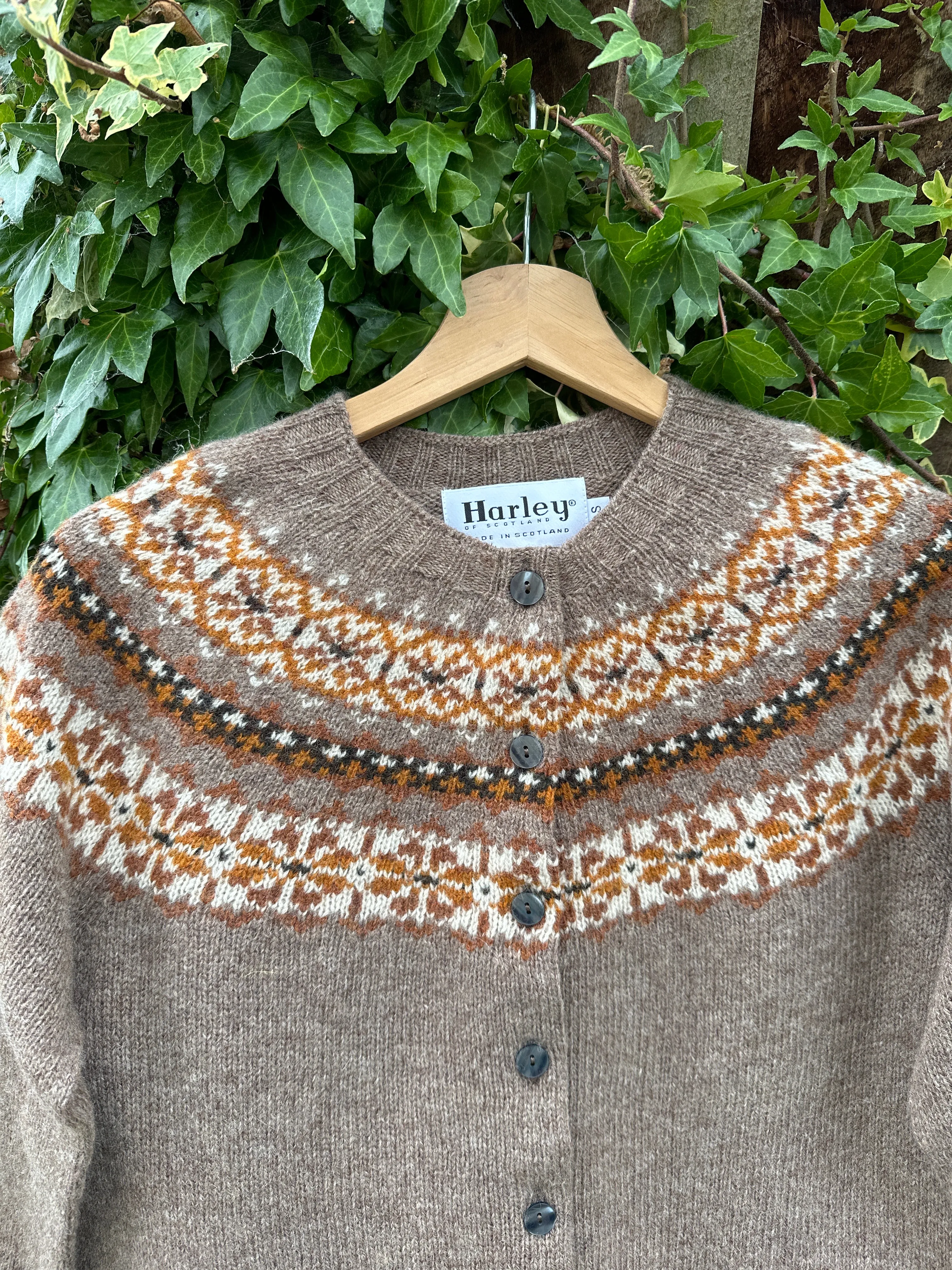 Harley Of Scotland Nutmeg Fairisle Cardigan