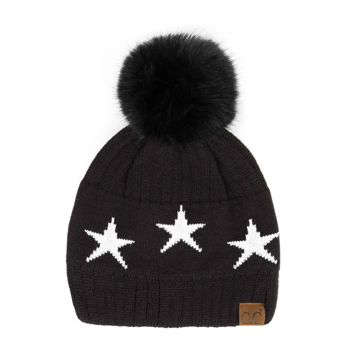 HAT4023 Ava Star Print Pom Beanie