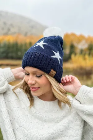 HAT4023 Ava Star Print Pom Beanie