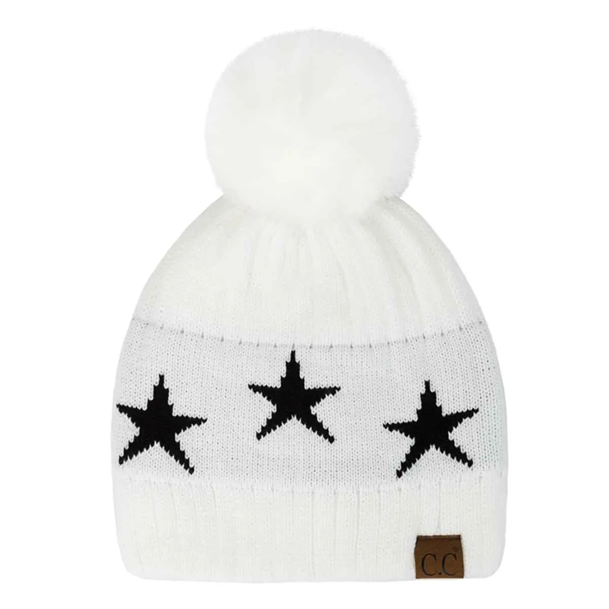 HAT4023 Ava Star Print Pom Beanie