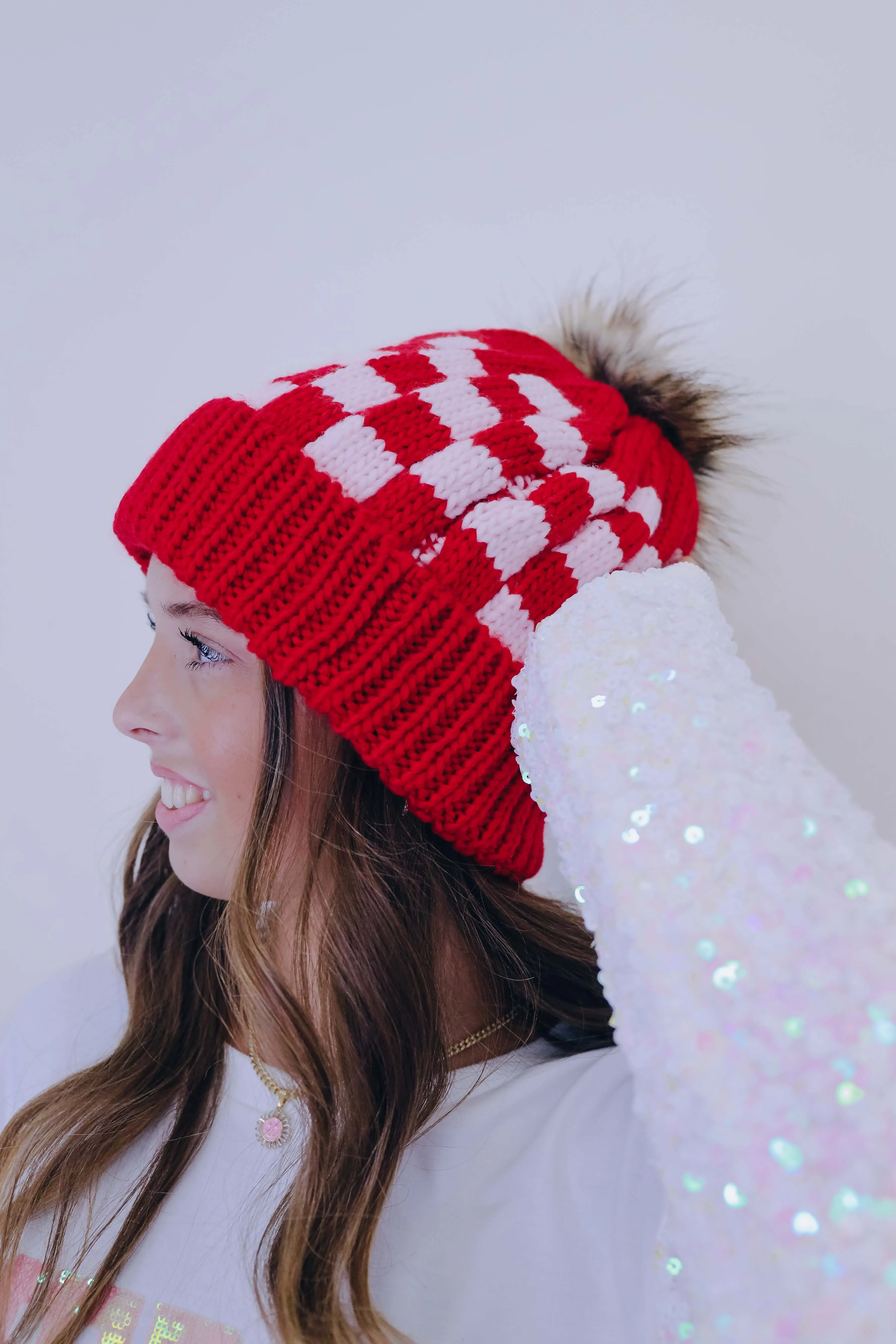 Hot and Cold Pom Beanie- Red