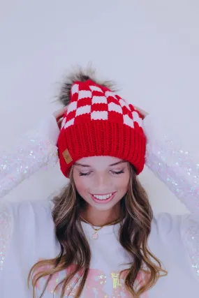 Hot and Cold Pom Beanie- Red