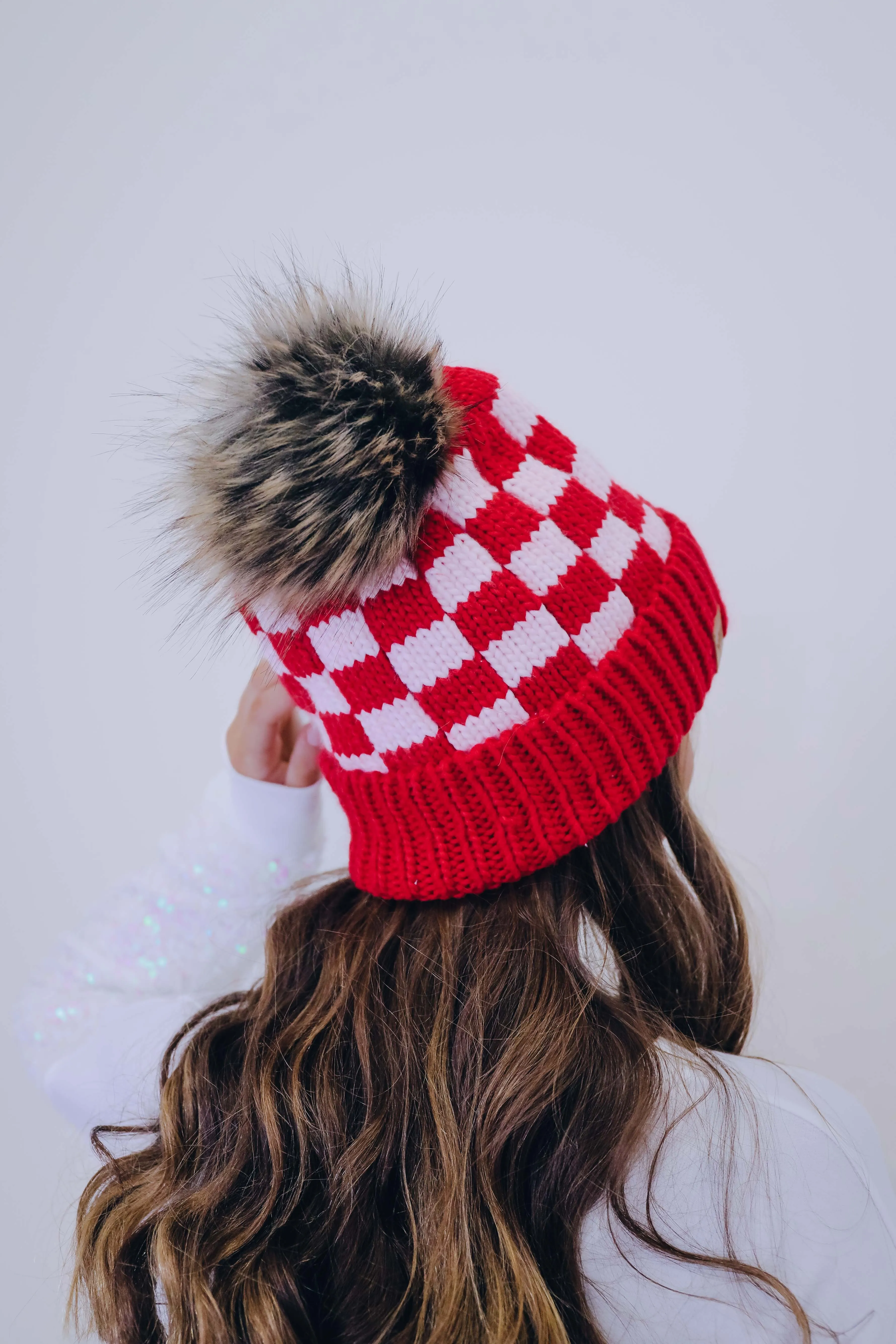 Hot and Cold Pom Beanie- Red