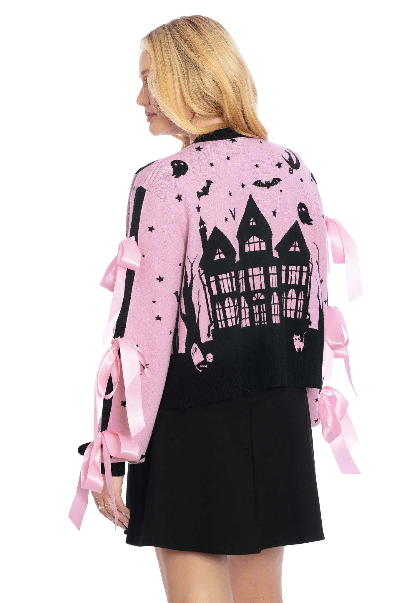 House Of Haunts Cropped Bow Cardigan