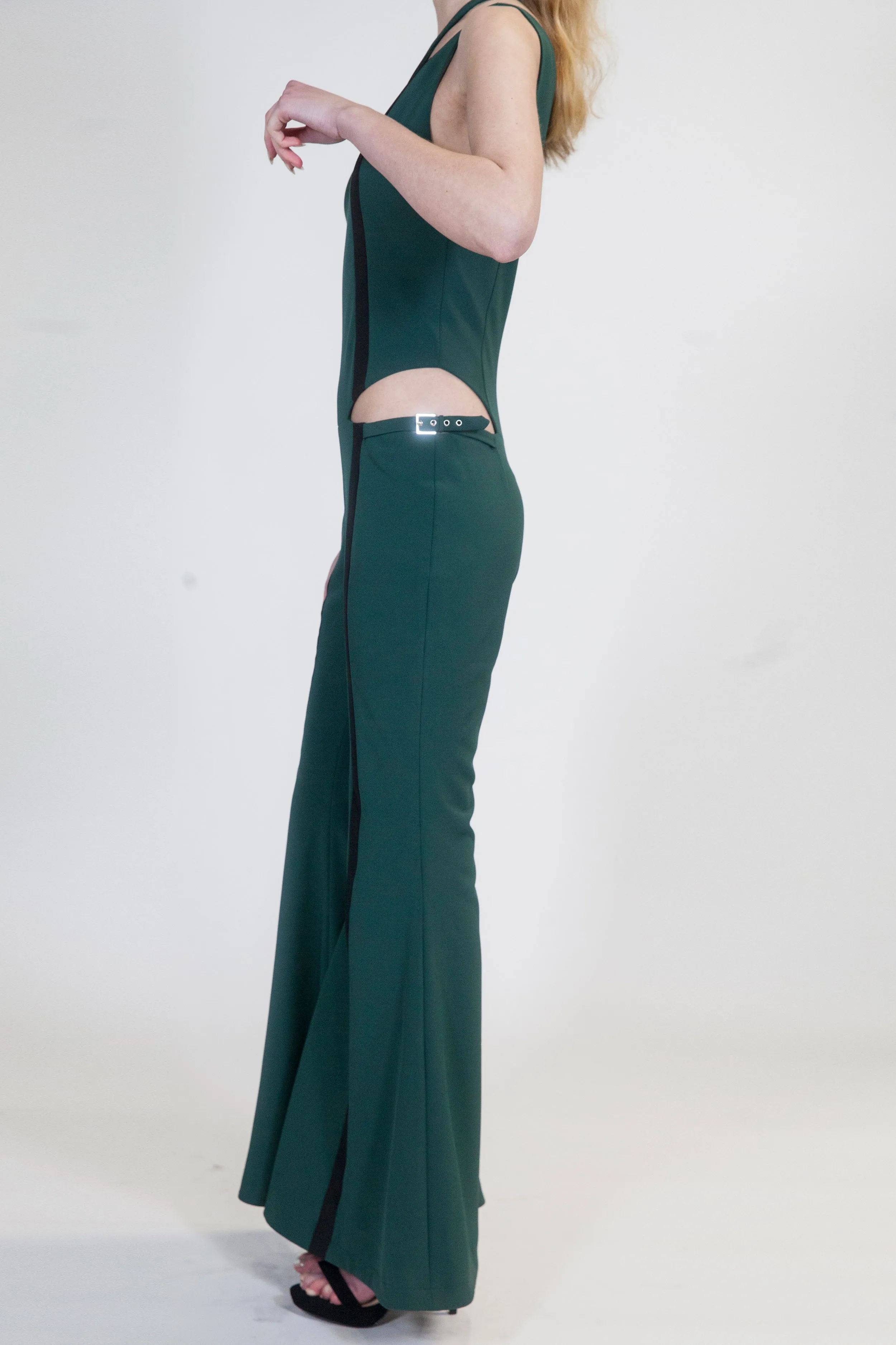 Hunter Green Wide Leg Veruschka Jumpsuit