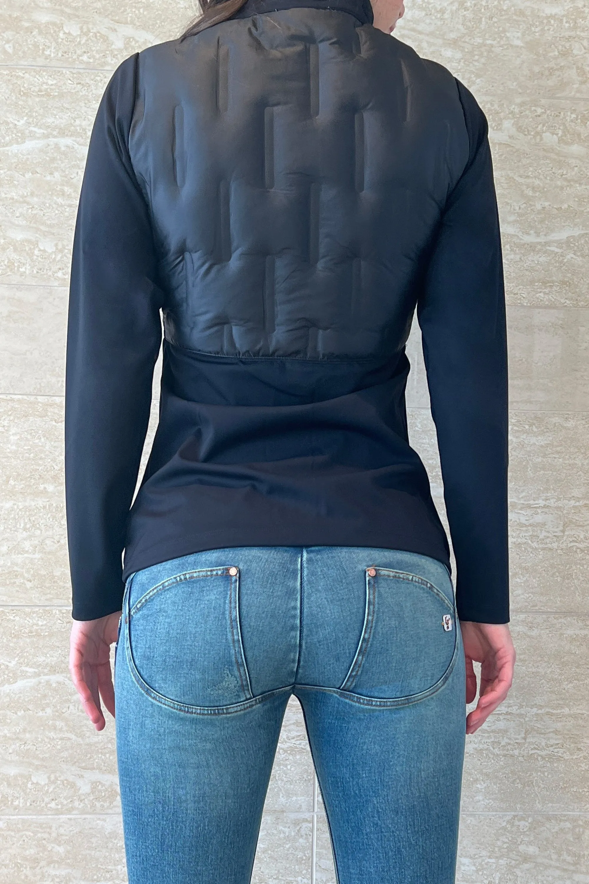 Hybrid Jersey Jacket - Quilted Detailing - Black