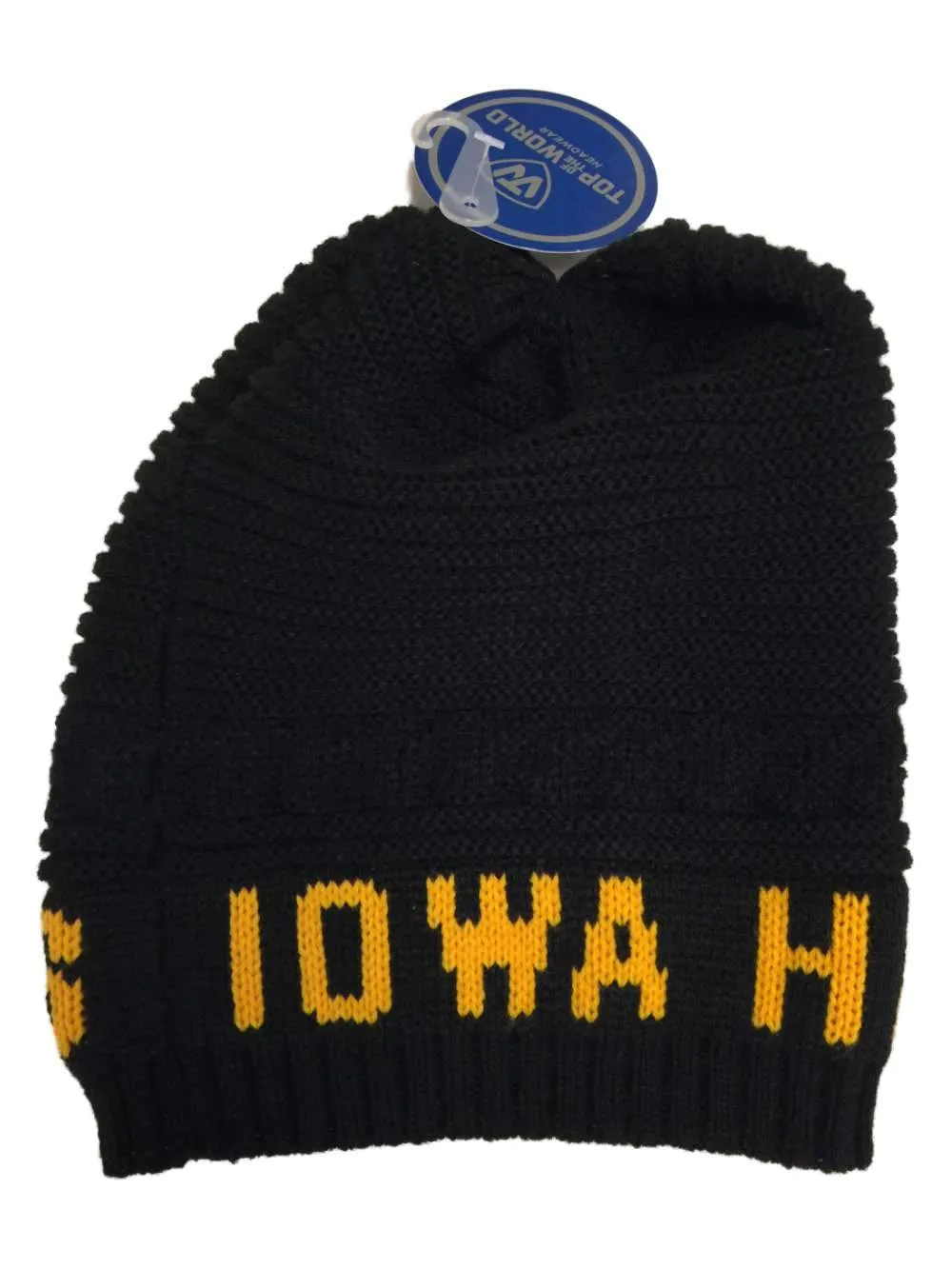 Iowa Hawkeyes TOW Black Leisure Knit Slouchy Hipster Hanging Beanie Hat Cap