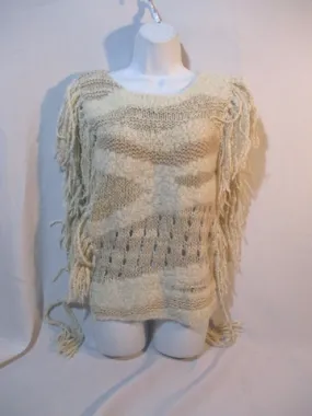 ISABEL MARANT BOHO FRINGE Knit Sweater CREME 36 / 4 / S Vest BEIGE Chunky