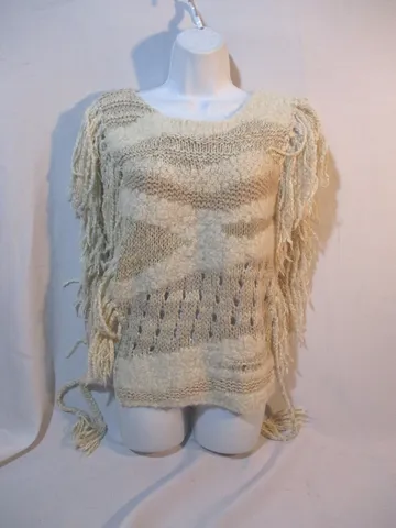 ISABEL MARANT BOHO FRINGE Knit Sweater CREME 36 / 4 / S Vest BEIGE Chunky