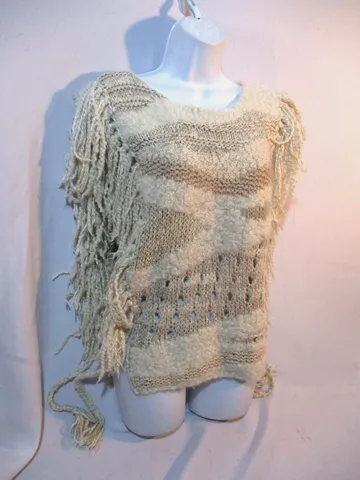 ISABEL MARANT BOHO FRINGE Knit Sweater CREME 36 / 4 / S Vest BEIGE Chunky