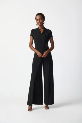 Joseph Ribkoff Black Buckle Detail Wrap Front Jumpsuit