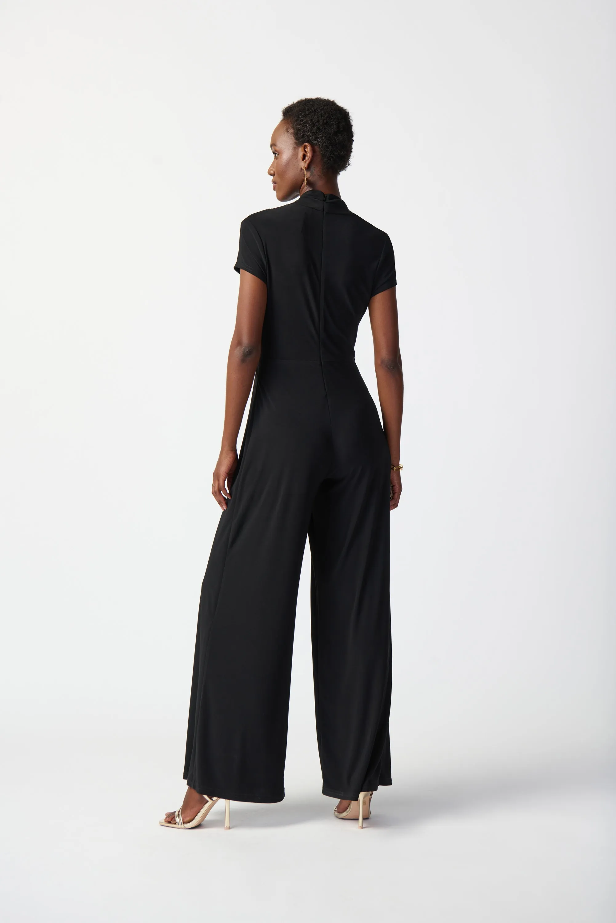 Joseph Ribkoff Black Buckle Detail Wrap Front Jumpsuit