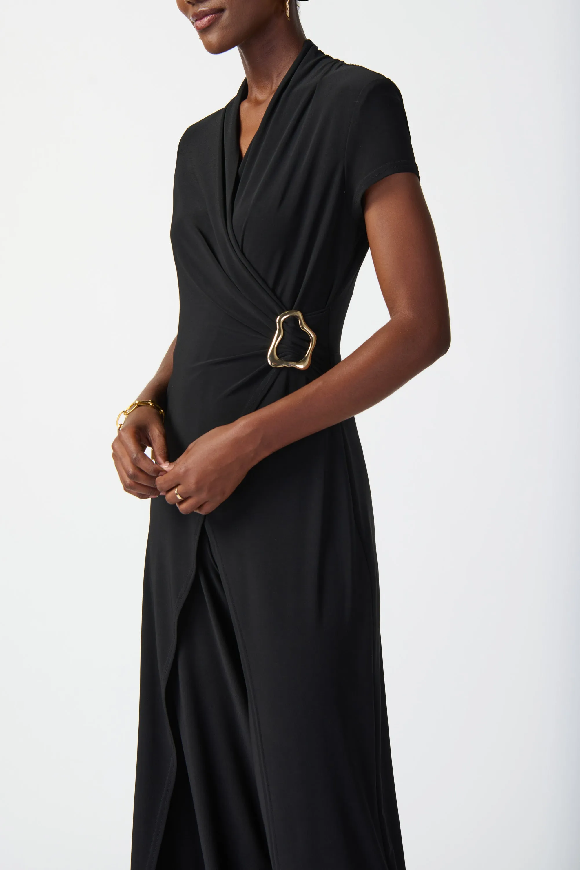 Joseph Ribkoff Black Buckle Detail Wrap Front Jumpsuit