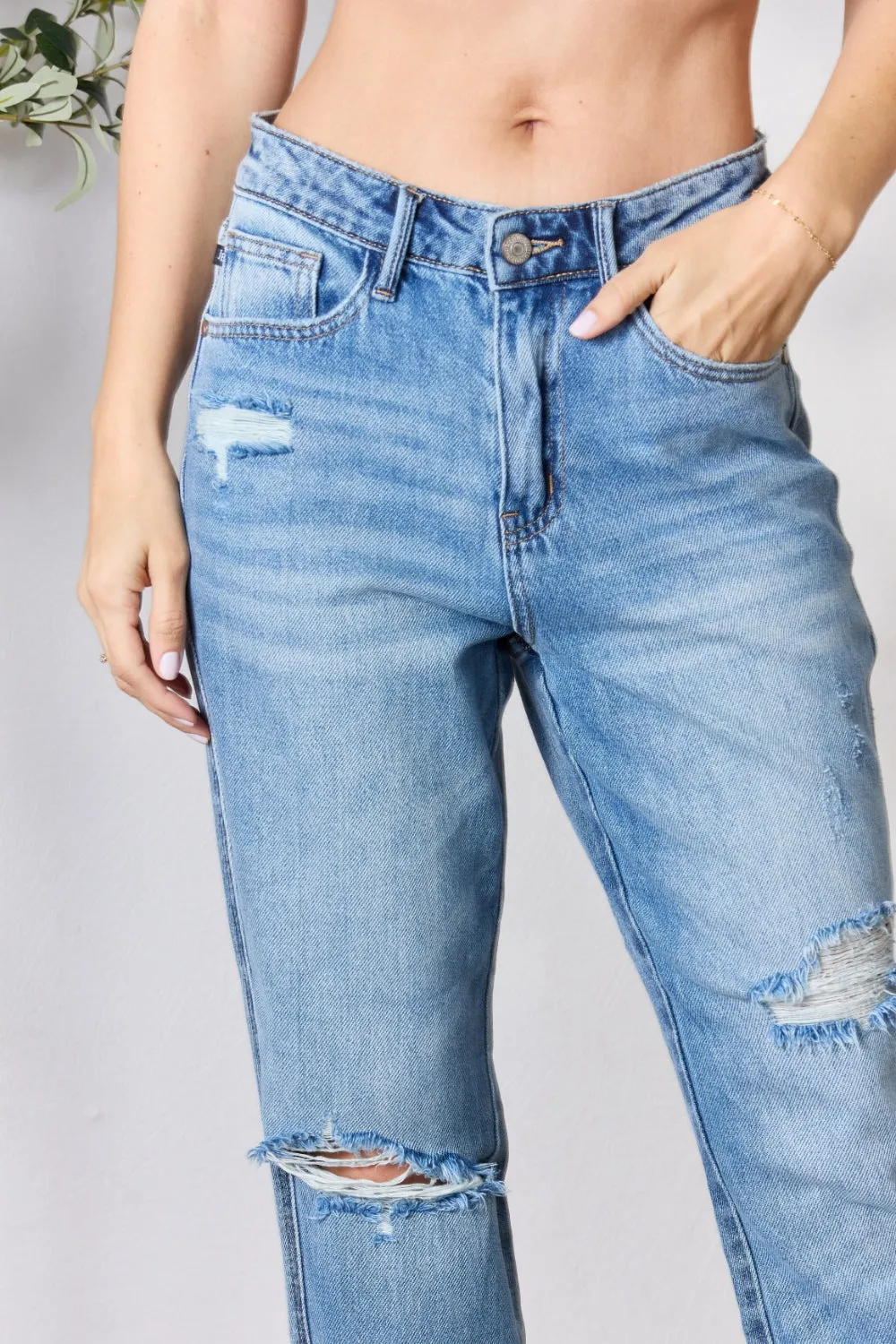 Judy Blue Full Size Distressed Raw Hem Straight Jeans