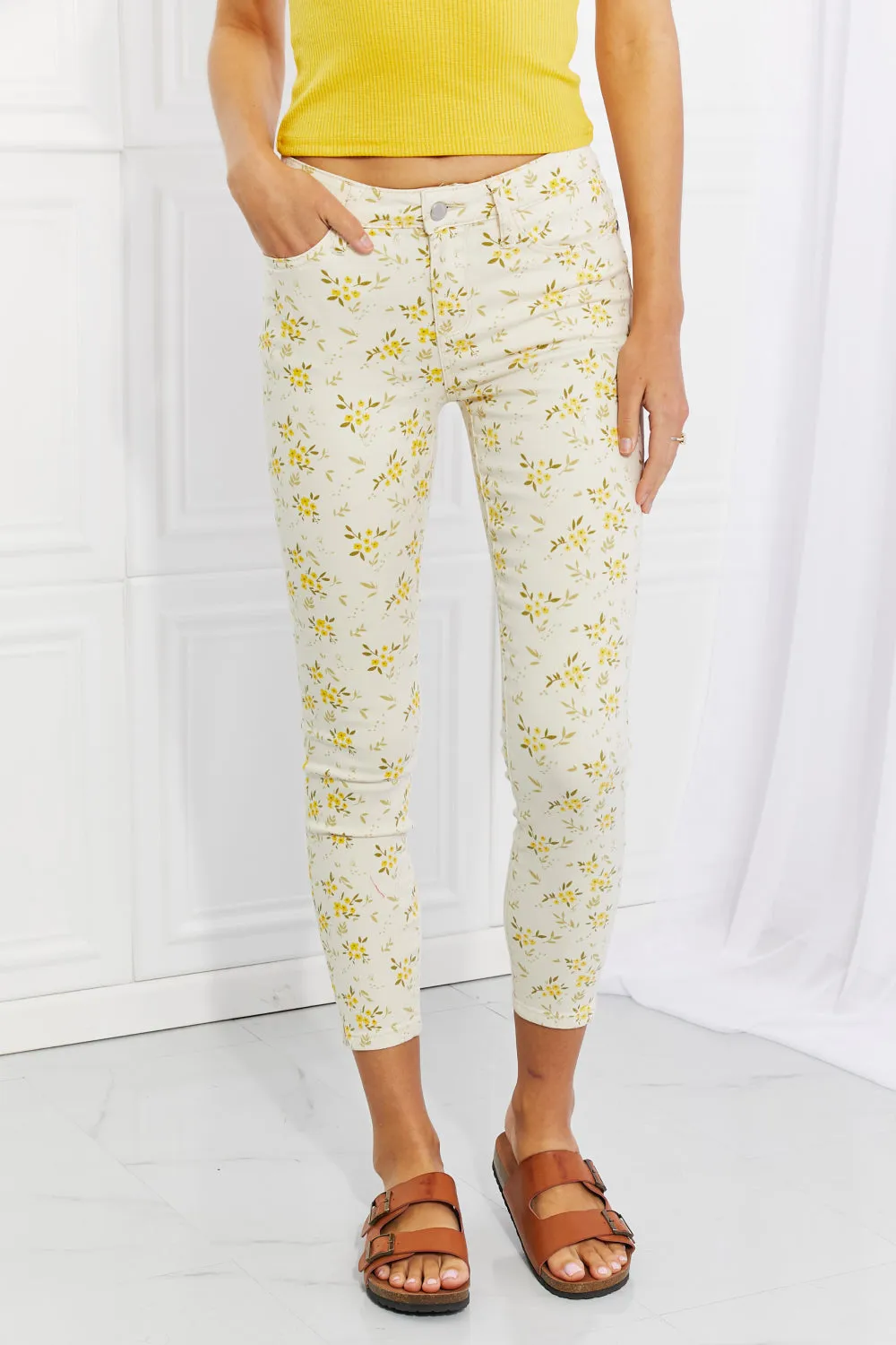 Judy Blue Full Size Golden Meadow Floral Skinny Jeans