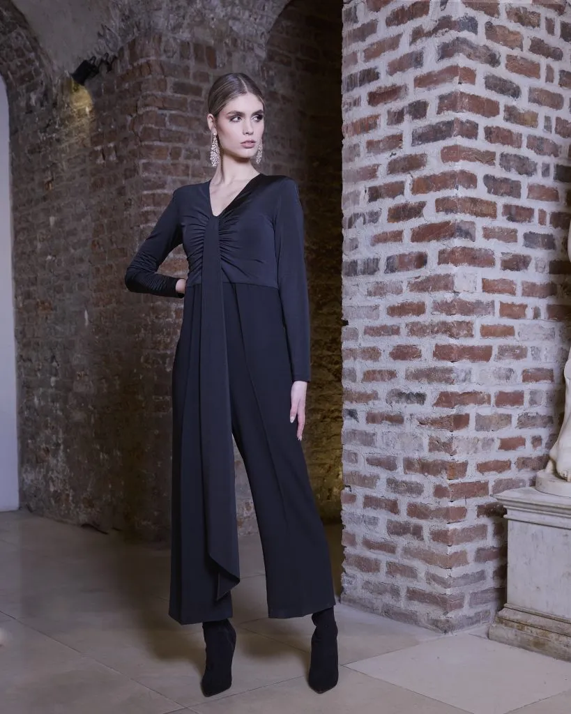 Jumpsuit with Gathered Bust in Black