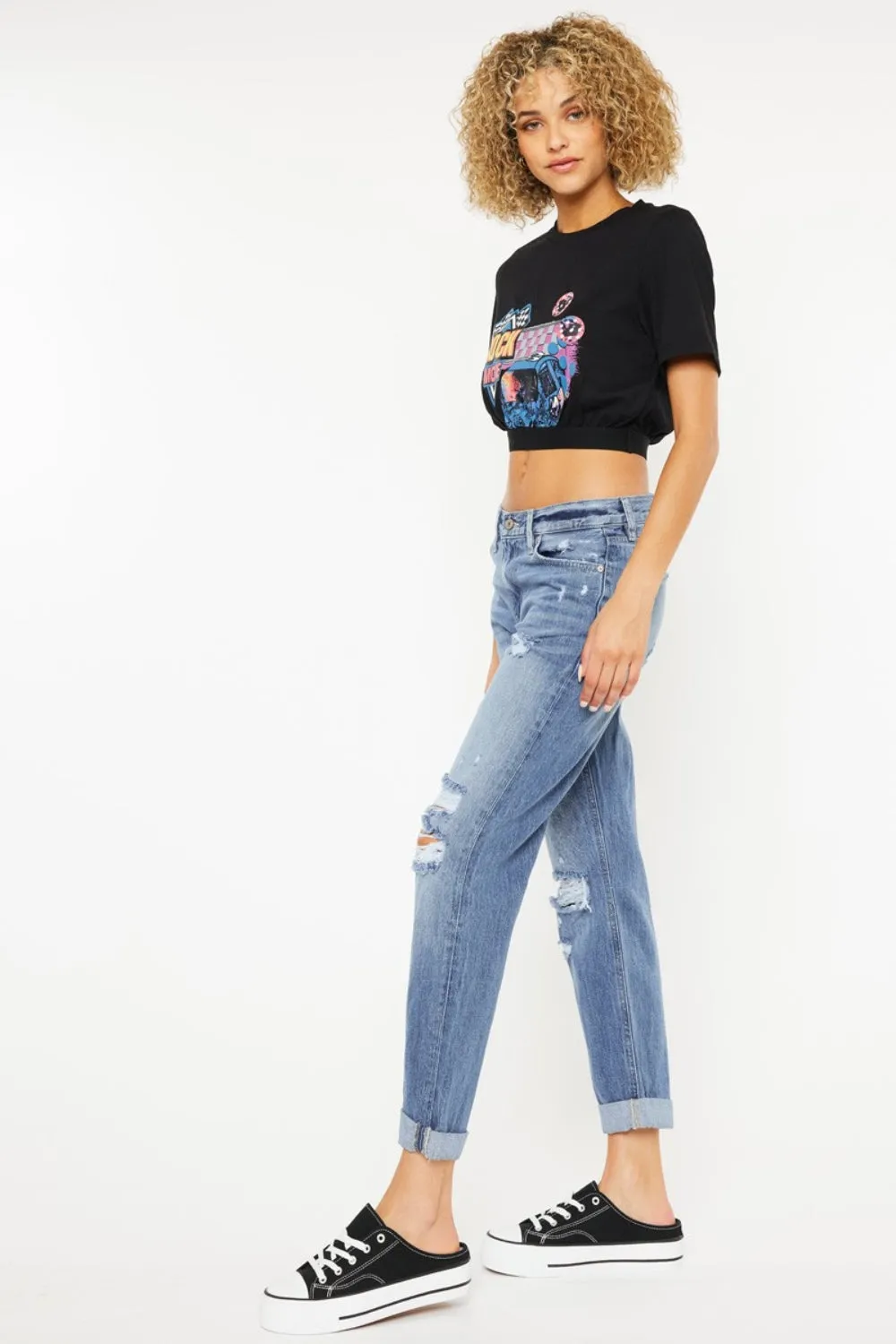 Kancan Mid Rise Distressed Straight Jeans