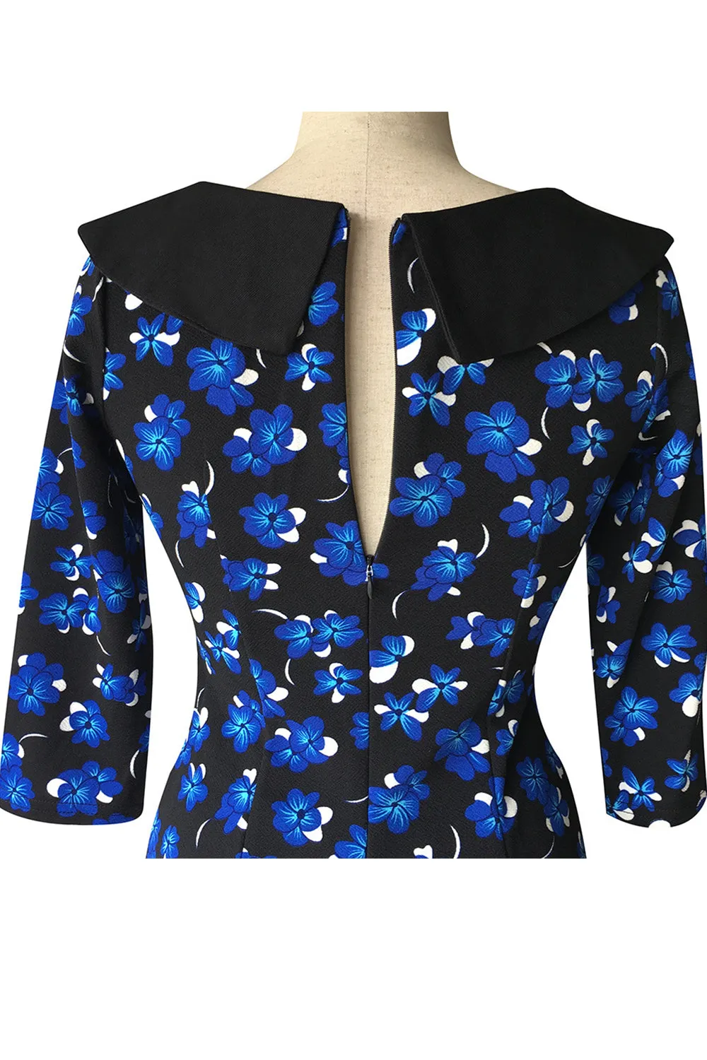 Ketty More Women Classic Blue Orchids Flowers Printed Bodycon Dress-KMWD370