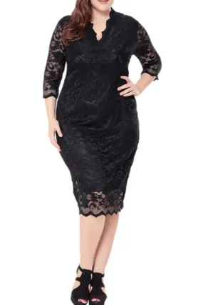 Ketty More Women Plus Size Hollow Out Lace Dress Black-KMWDC116