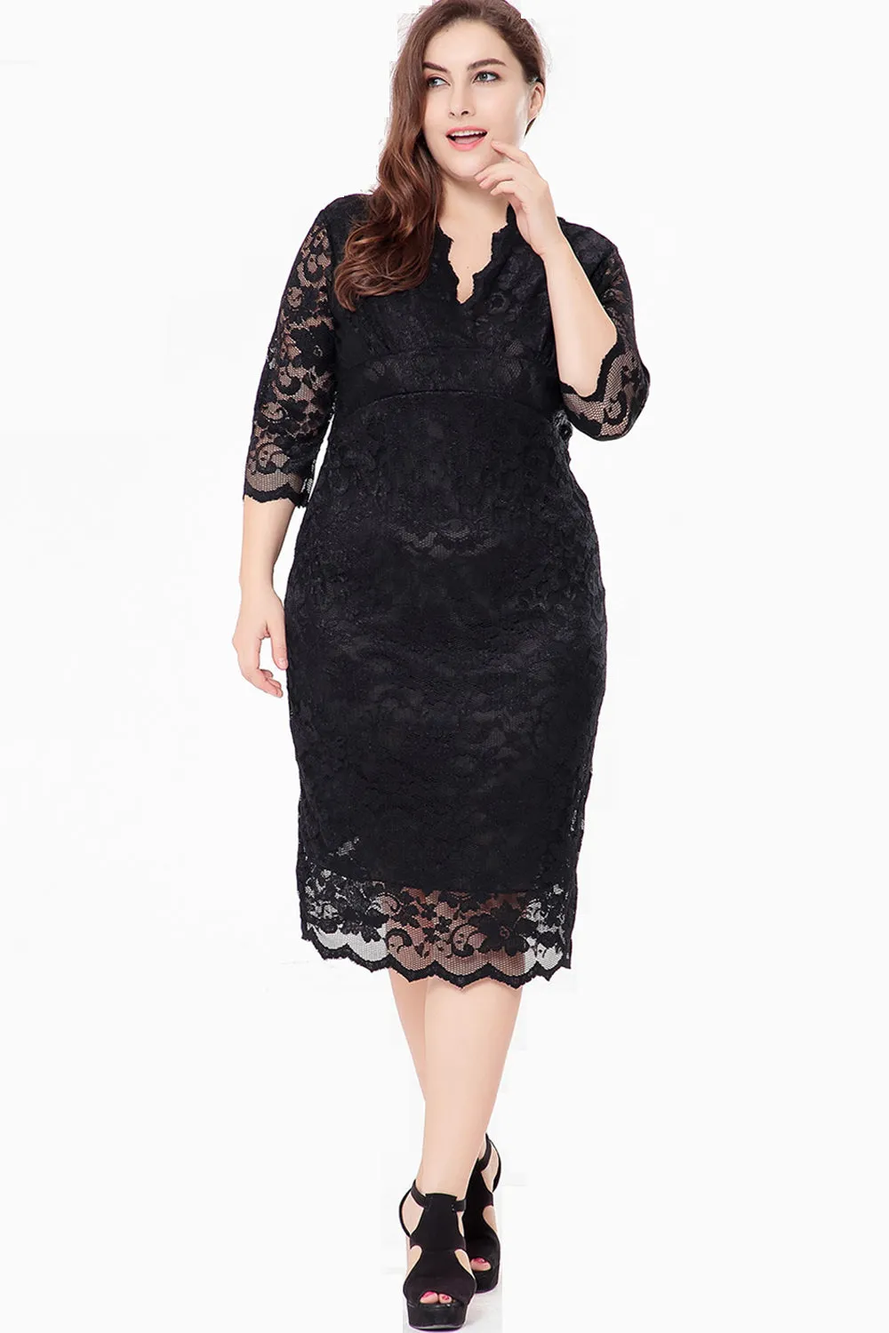 Ketty More Women Plus Size Hollow Out Lace Dress-KMWD116