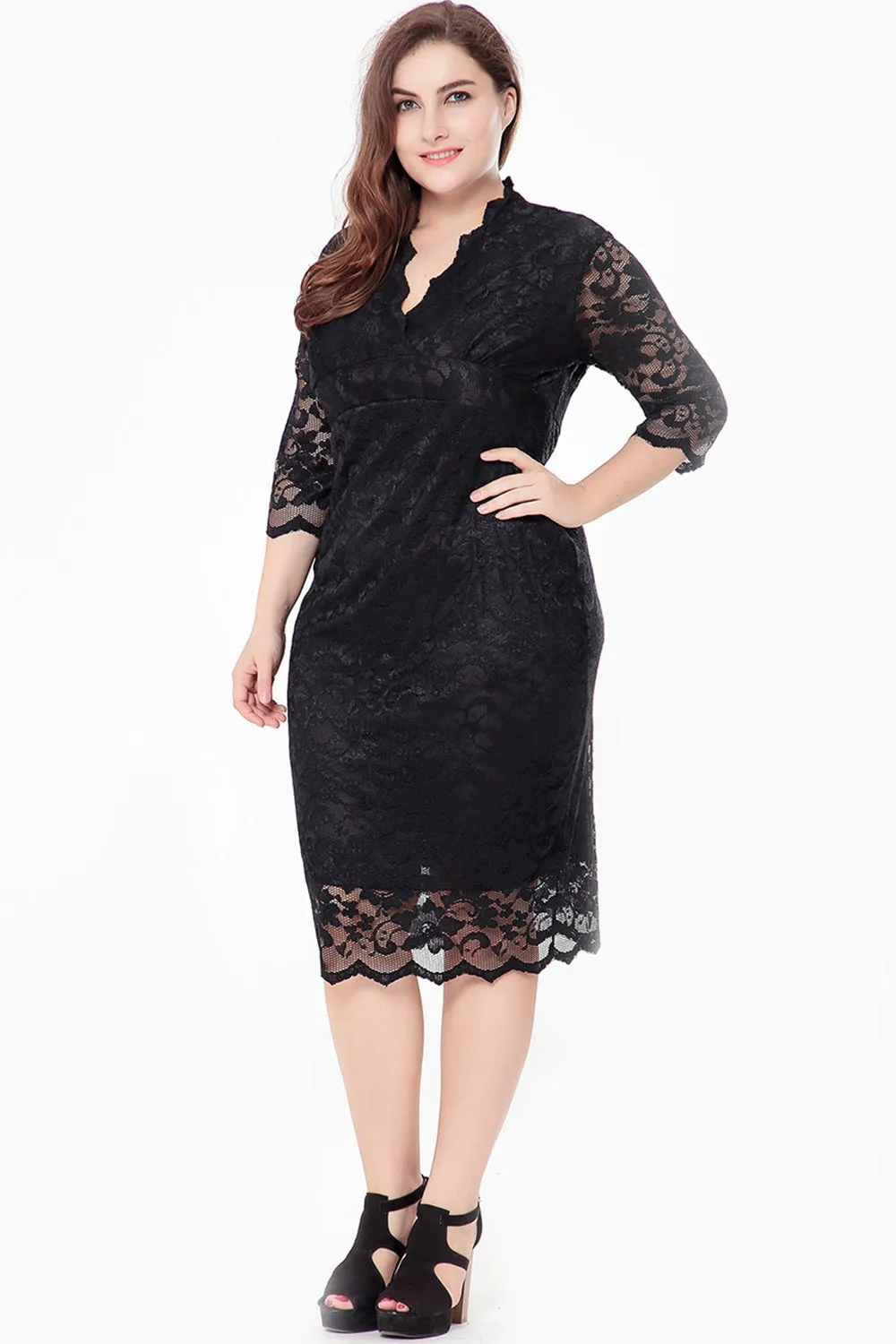 Ketty More Women Plus Size Hollow Out Lace Dress-KMWD116