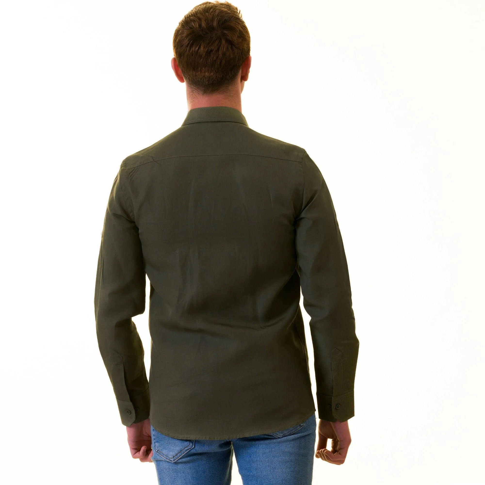 Khaki European Linen Tailor Fit Shirt